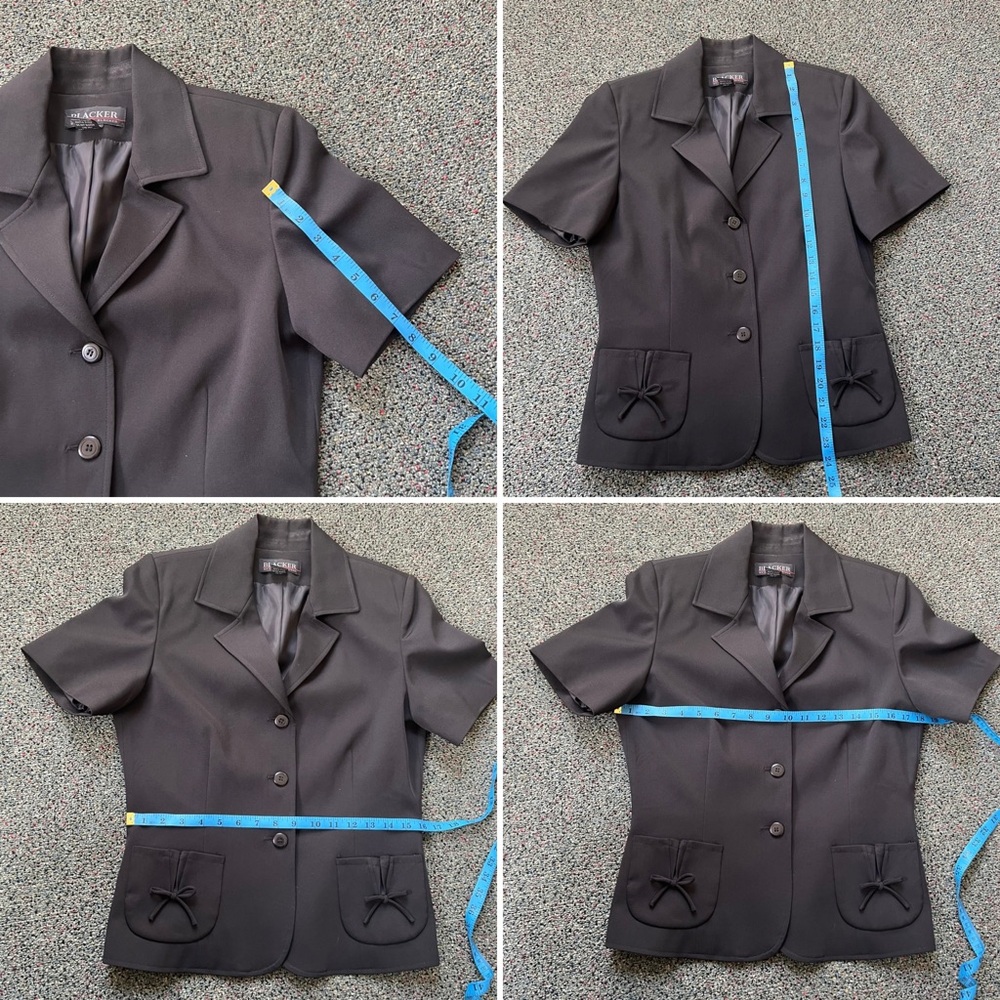 BLACKER Vintage Black Bow & Ruffle Detail Matching Suit Jacket & Skirt Set Sz M - Picture 14 of 16